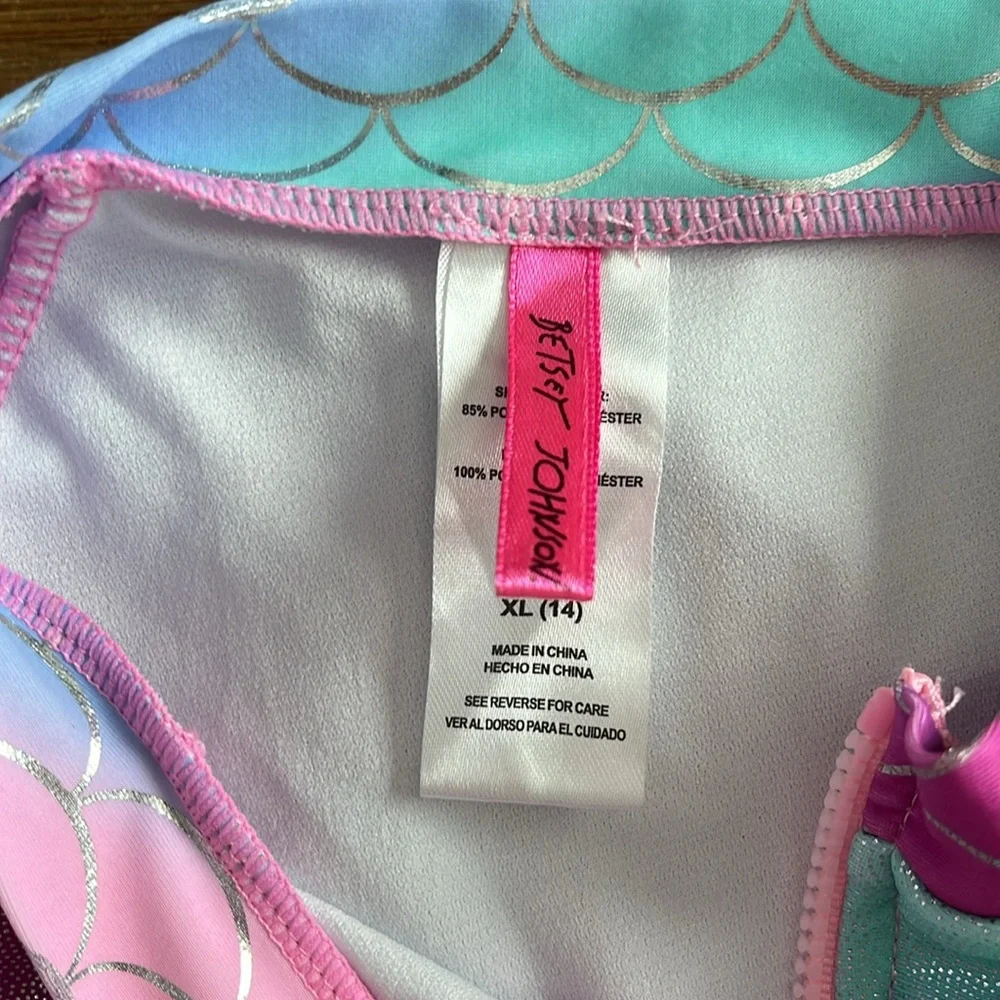 Betsey Johnson Pink and Multicolor Mermaid Rashguard Set 10-12